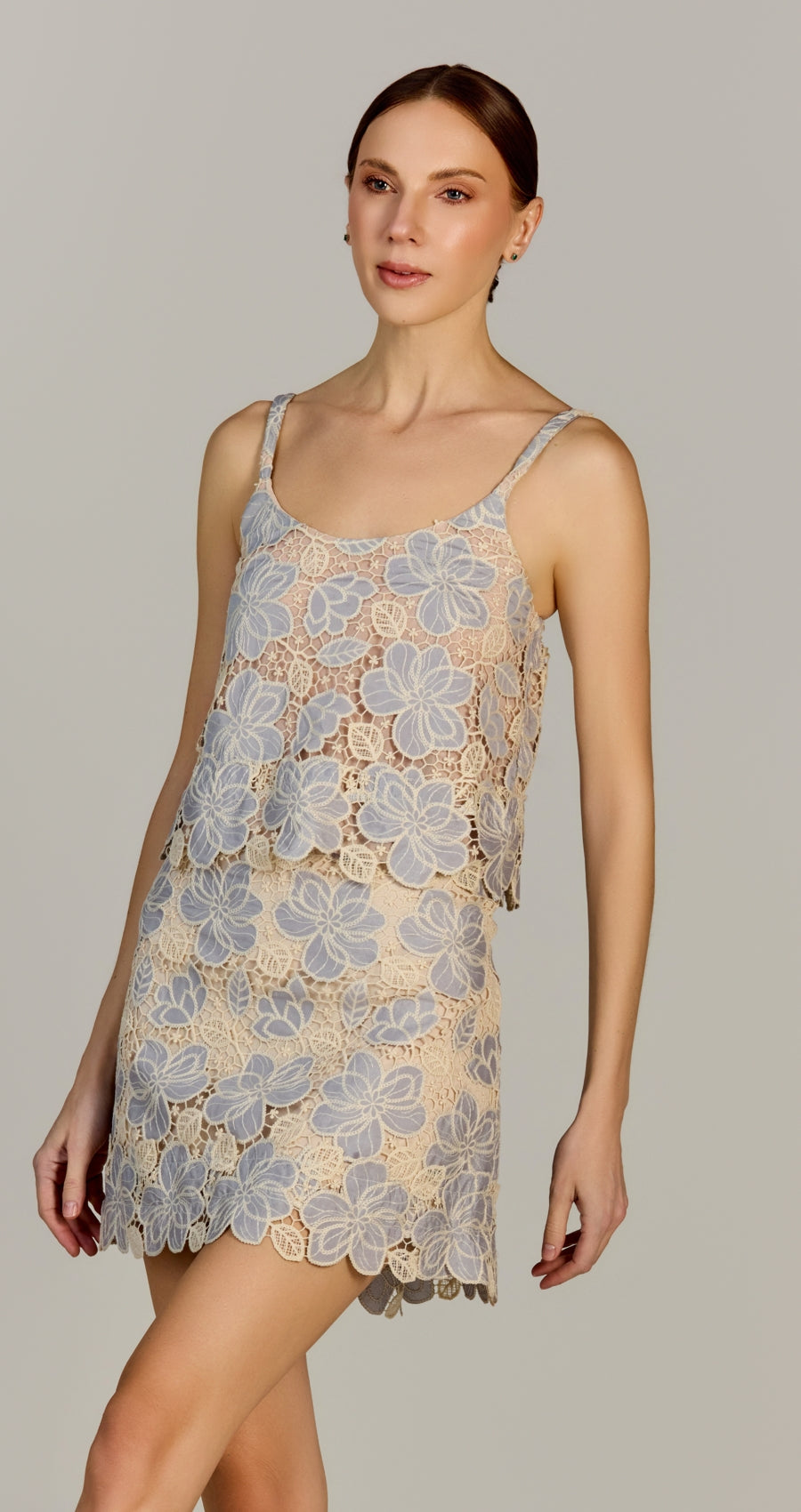 Set Top Tiras Falda Corta Flor G