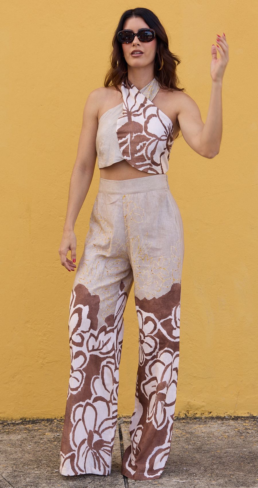 Set Top Cruzado Pantalon Café Caro Cruz