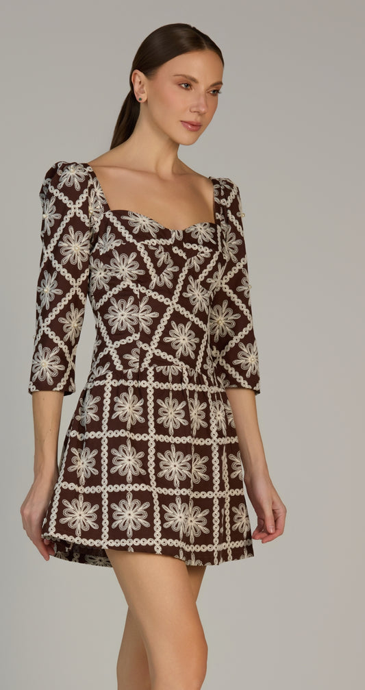 Vestido Mangas Corto Café