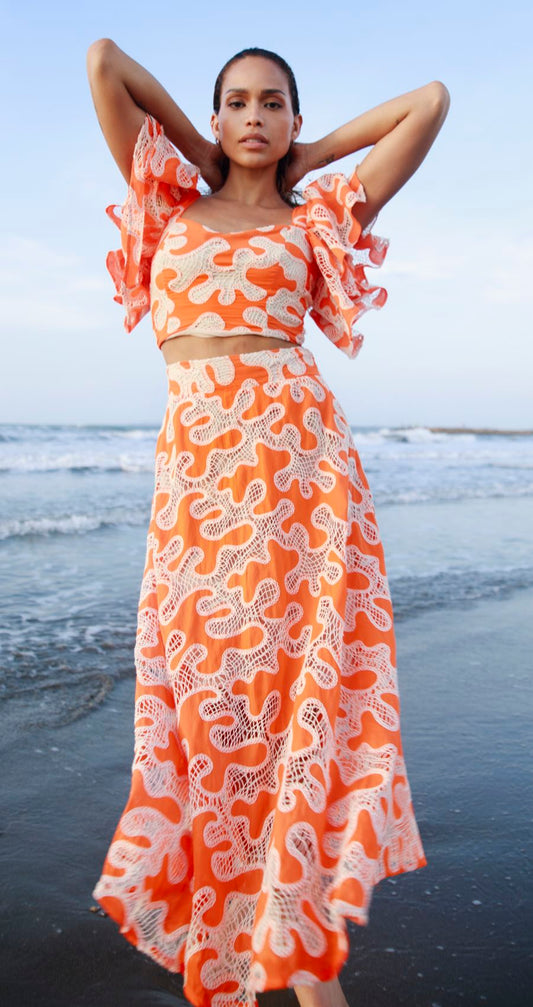 Falda Midi Naranja Andrea Tovar