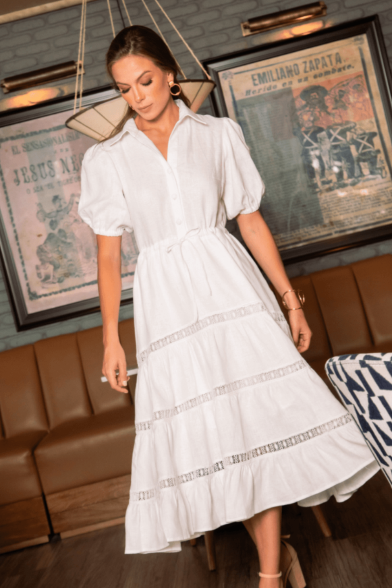 Vestido Mangas Blanco Midi Lino - VESTIDOS - Duo Mar