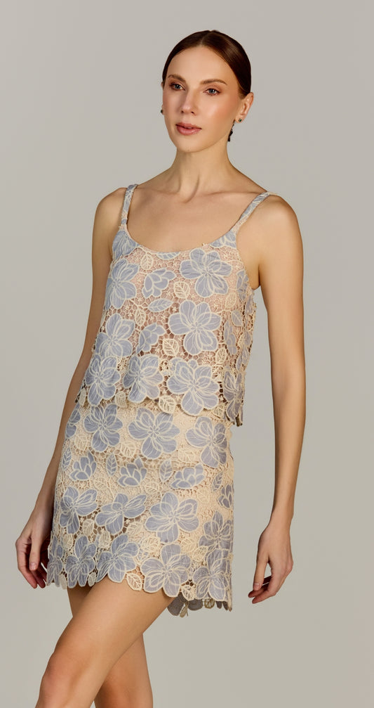 Set Top Tiras Falda Corta Flor G
