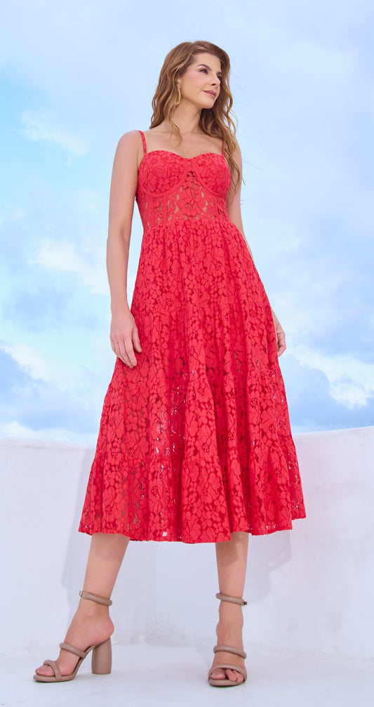Vestido Coquitas Midi Rojo Caro Cruz