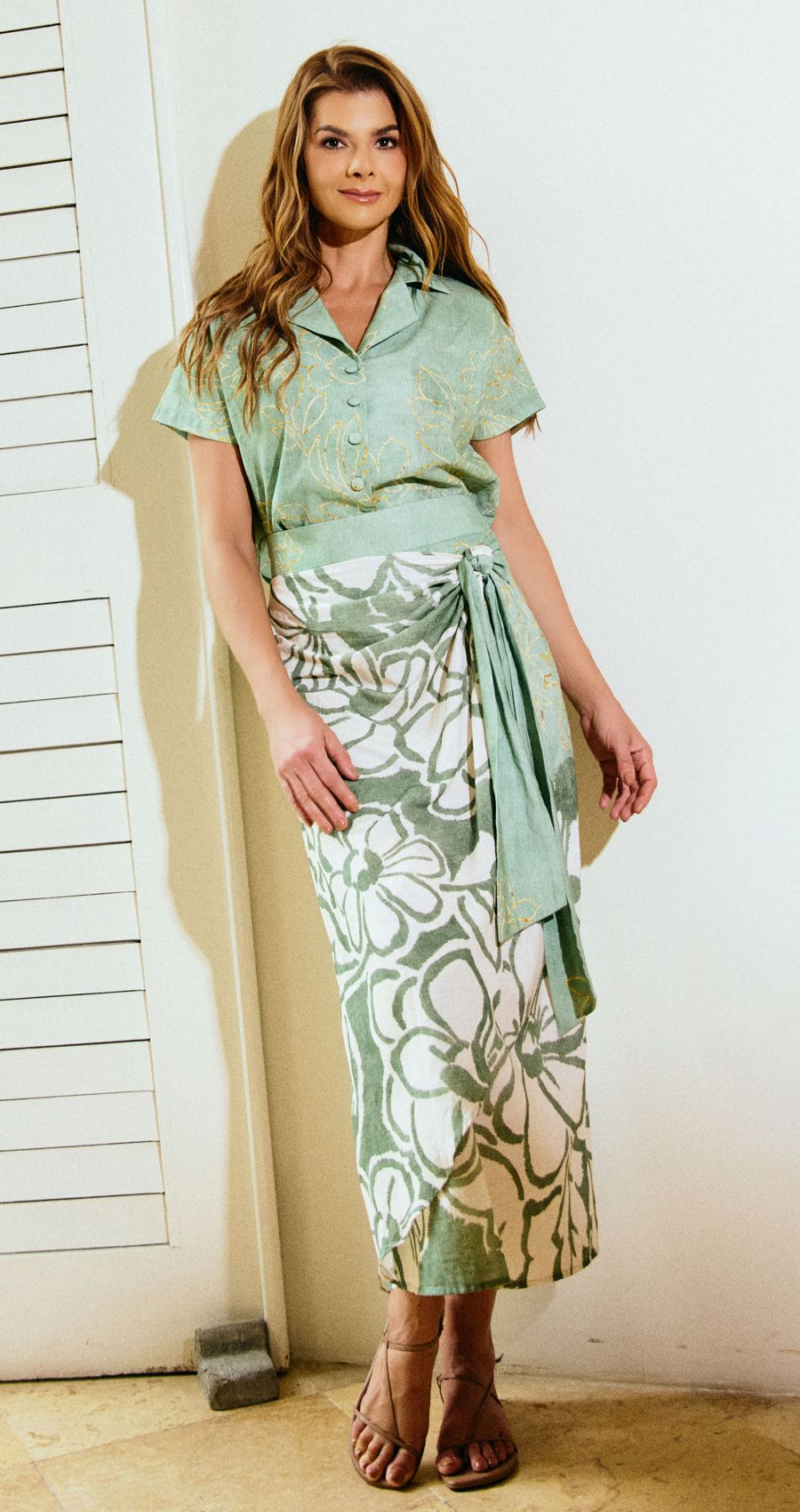 Set Falda Midi Camisa Verde Caro Cruz