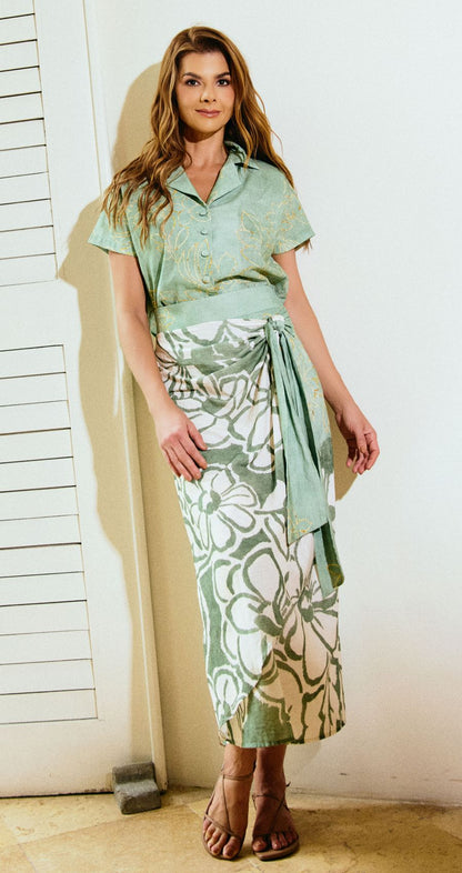 Set Falda Midi Camisa Verde Caro Cruz