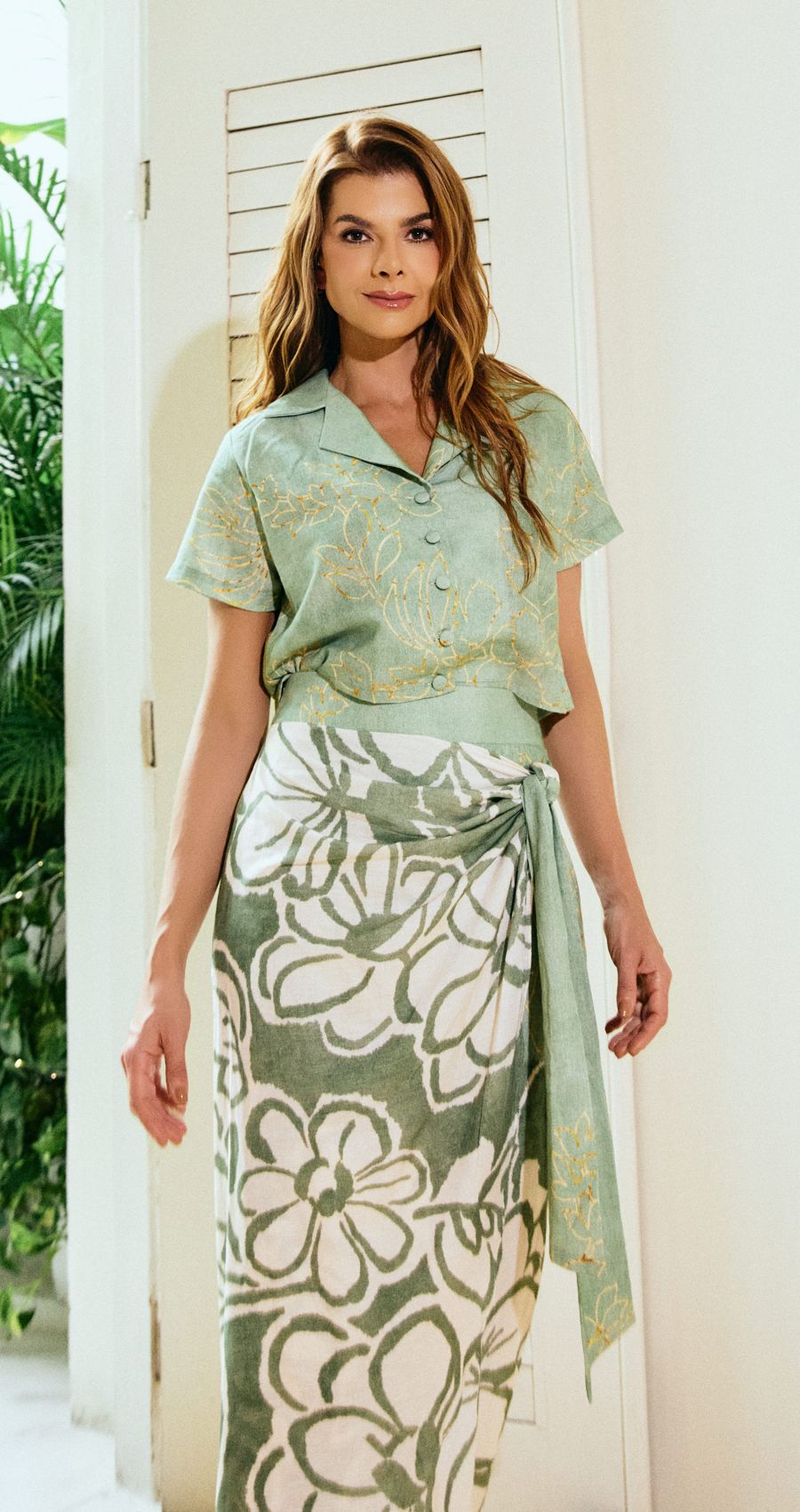 Set Falda Midi Camisa Verde Caro Cruz