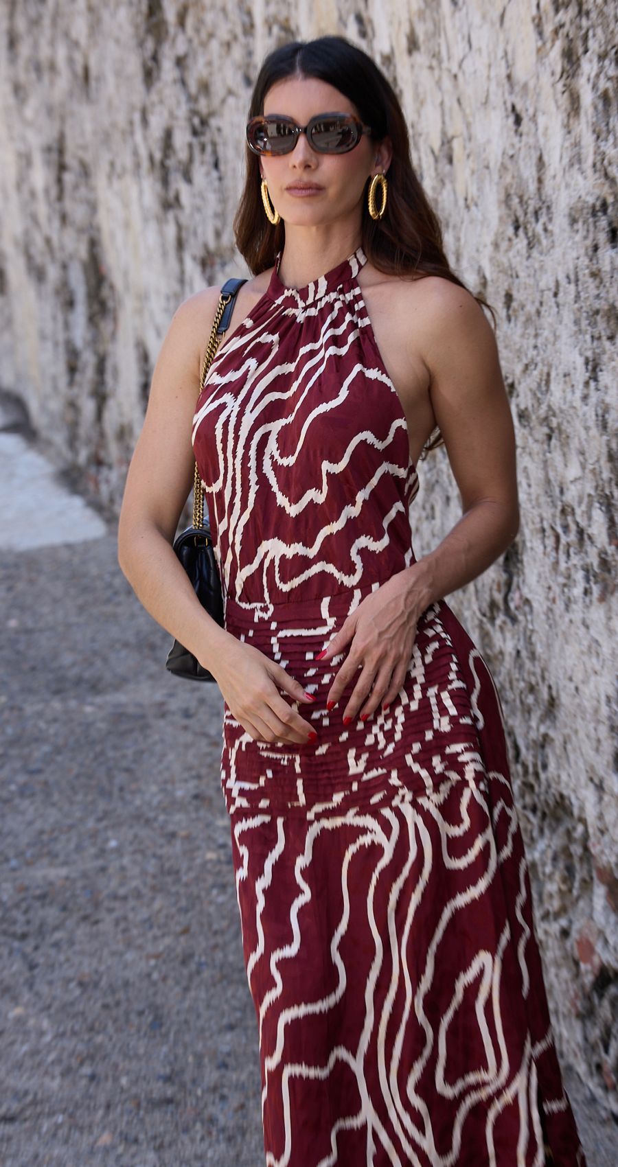 Vestido Midi Alforzas Vinotinto Caro Cruz