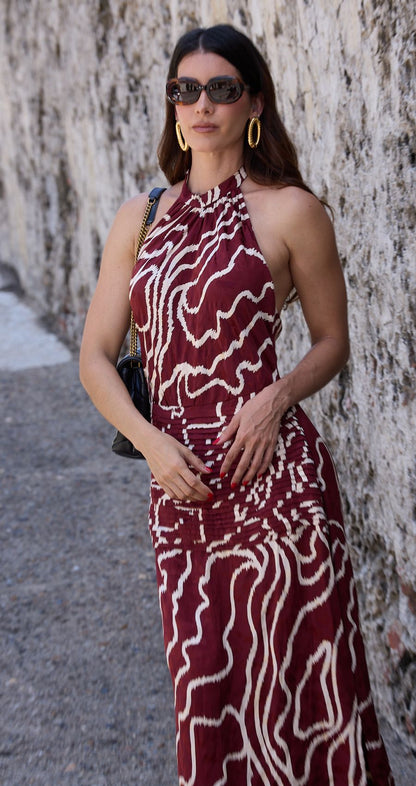 Vestido Midi Alforzas Vinotinto Caro Cruz