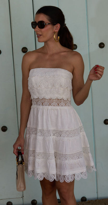 Vestido Corto Lino Blanco Caro Cruz