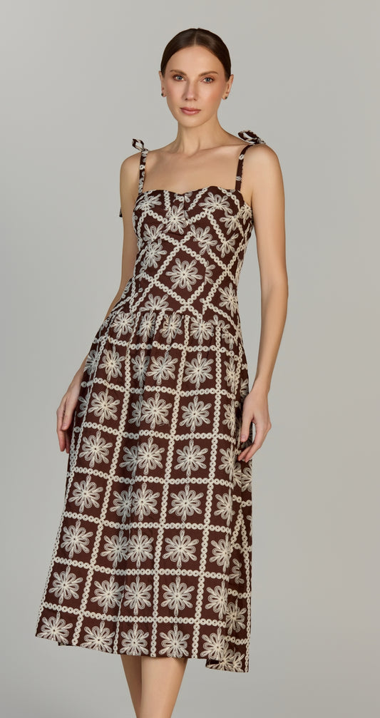 Vestido Midi Tiras Café