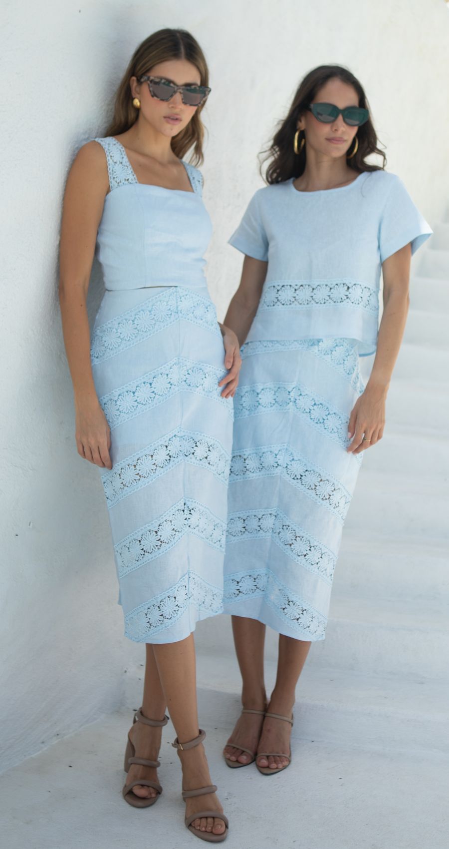 Set Camisa Falda Midi Baby Blue