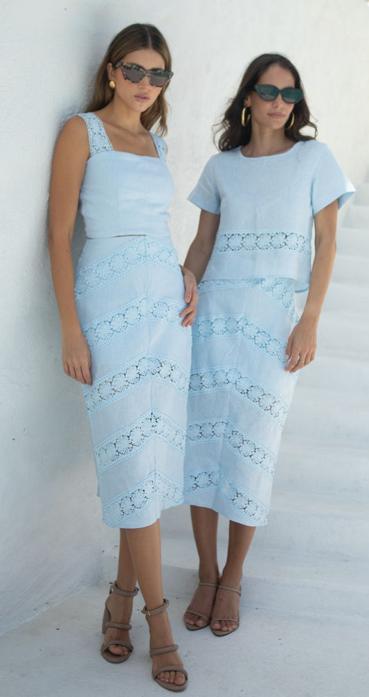 Set Top Falda Midi Baby Blue