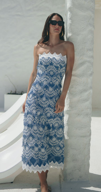 Vestido Midi Strapless Jean Claro