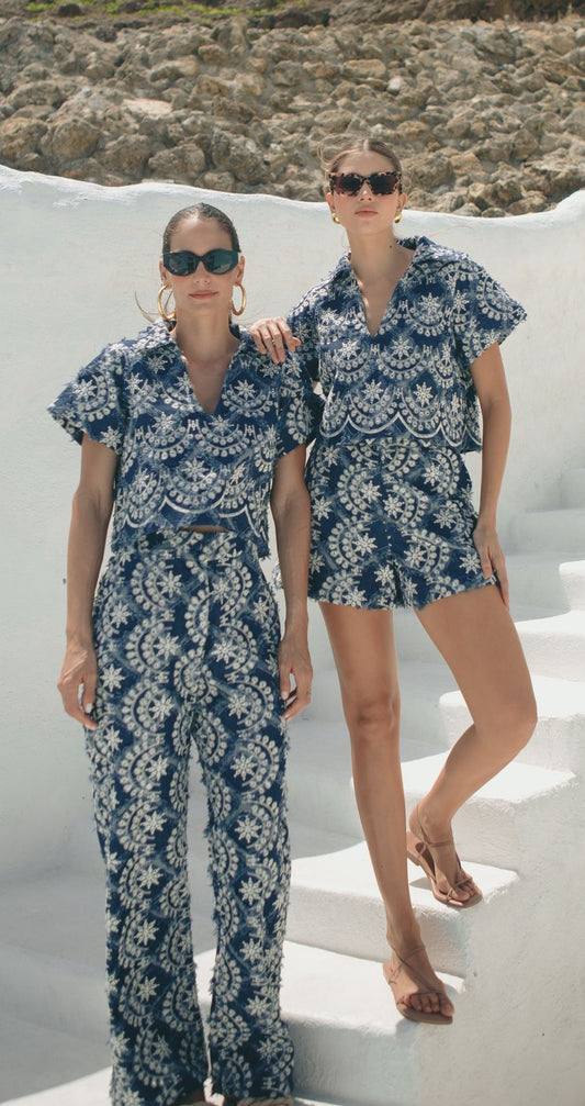 Set Camisa Y Short Jean Oscuro