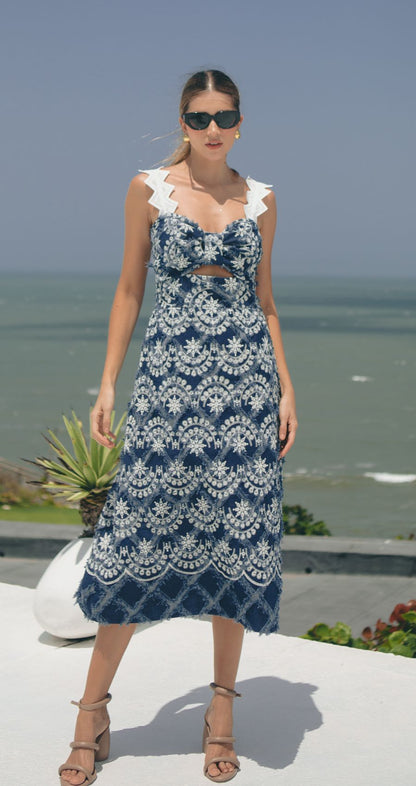 Vestido Lazo Midi Jean Oscuro