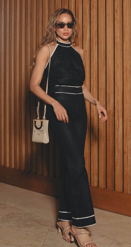 Set Blusa Cuello Alto Pantalon Negro Andrea Tovar