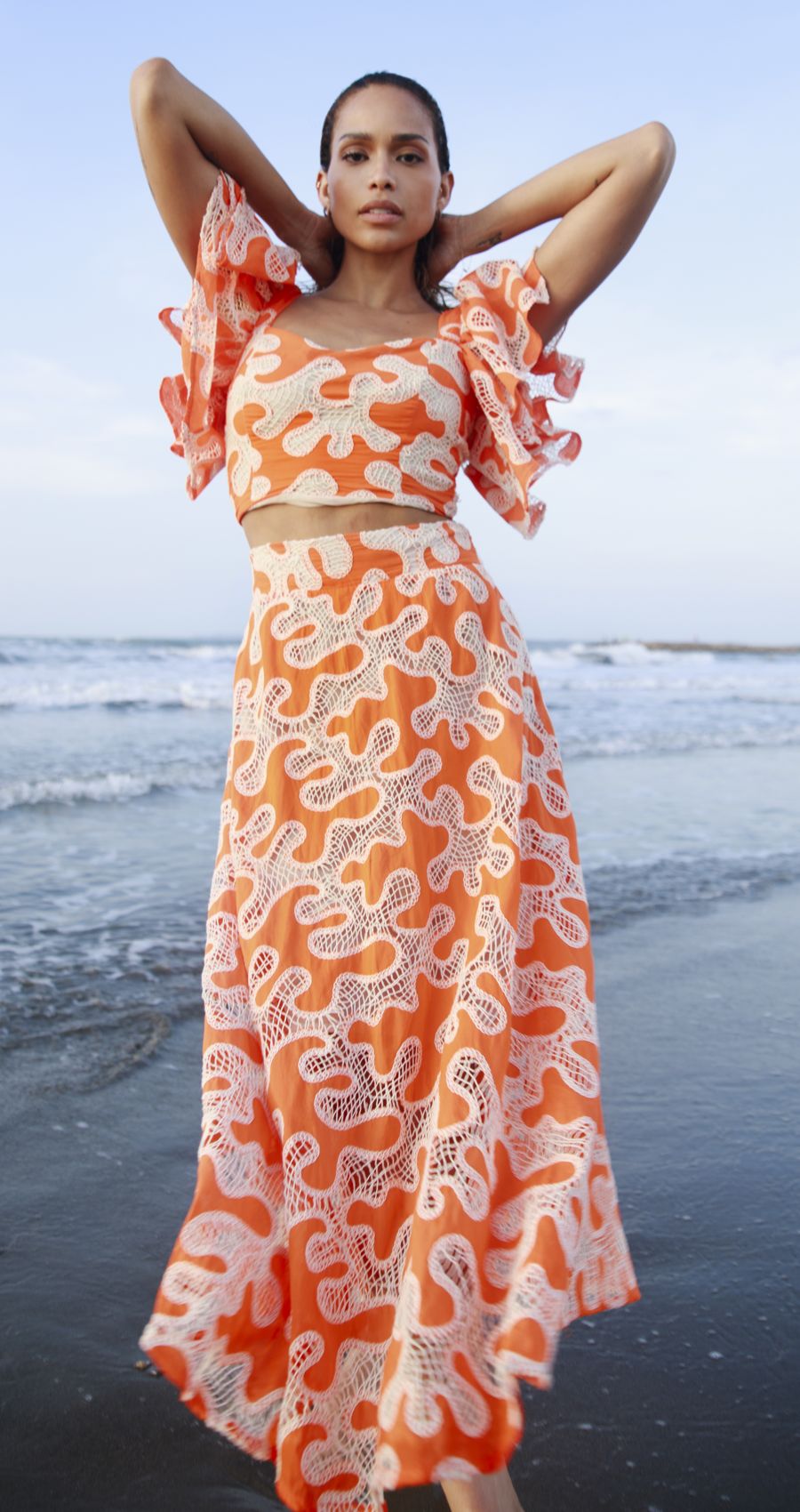 Falda Midi Naranja Andrea Tovar