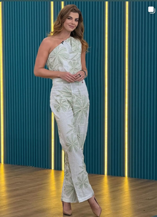 Set Globo Pantalon Flor Verde