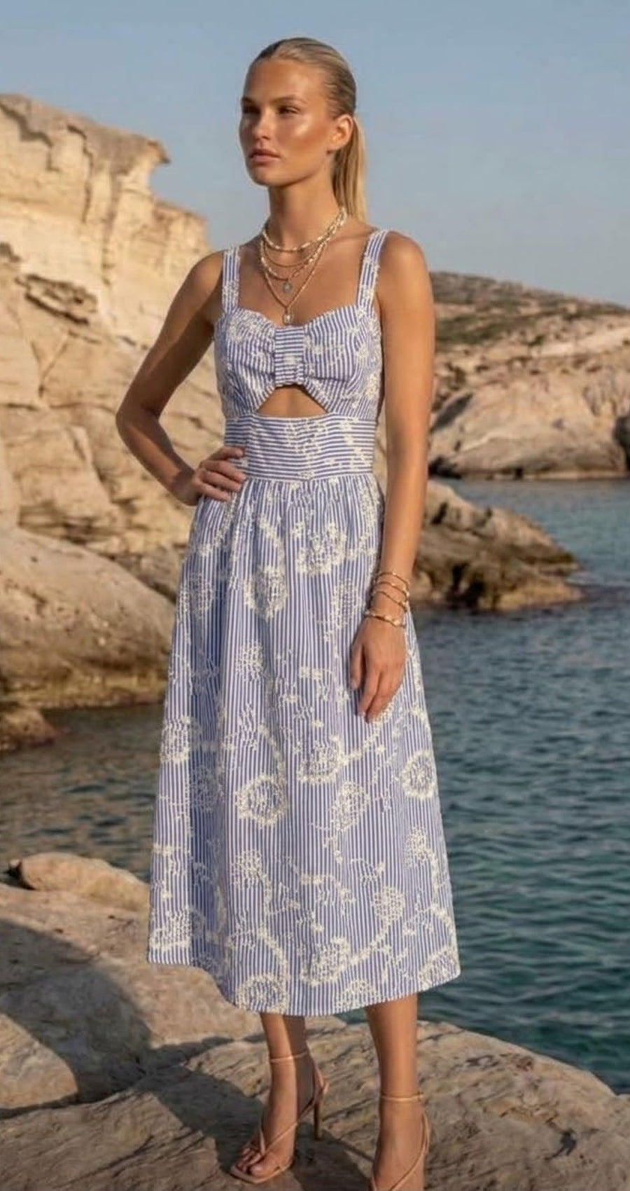 Vestido Lazo Midi Rayas Azul