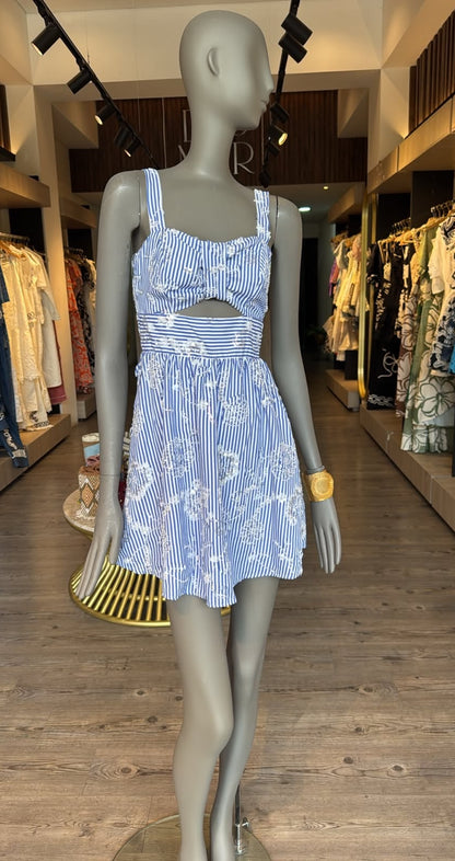 Vestido Lazo Corto Rayas Azul