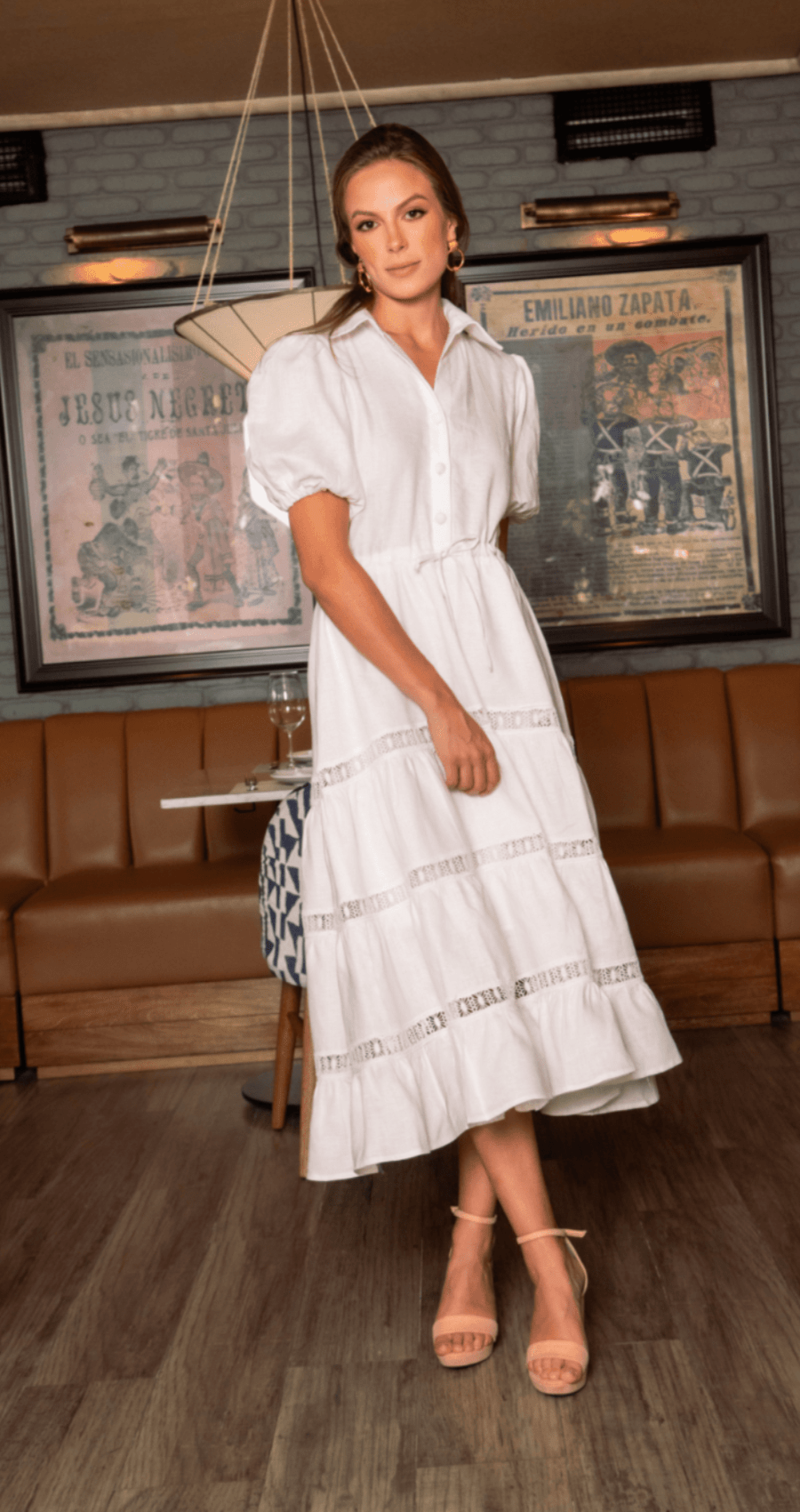 Vestido Mangas Blanco Midi Lino - VESTIDOS - Duo Mar